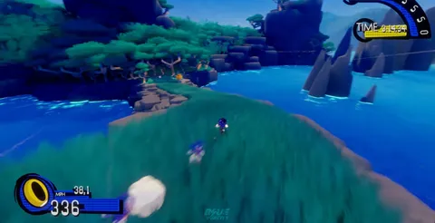 Sonic Breeze - Sonic at full speed through green hills with afterimages