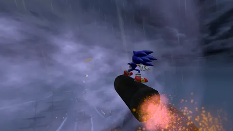 Project Reignition - Sonic riding a cannonball through Pirate Storm