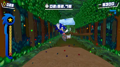 Sonic Rush 3D - Boosting through Leaf Storm with HUD visible