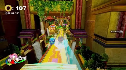 Sonic Battle R - Amy racing through a golden temple stage with lush vegetation