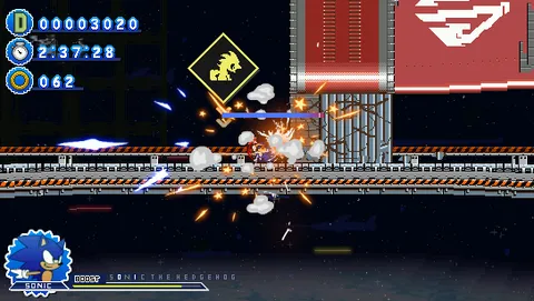 Sonic Definitive - Explosive boost action breaking through obstacles