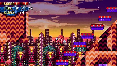 Sonic Time Twisted - Knuckles in a colorful sunset city zone